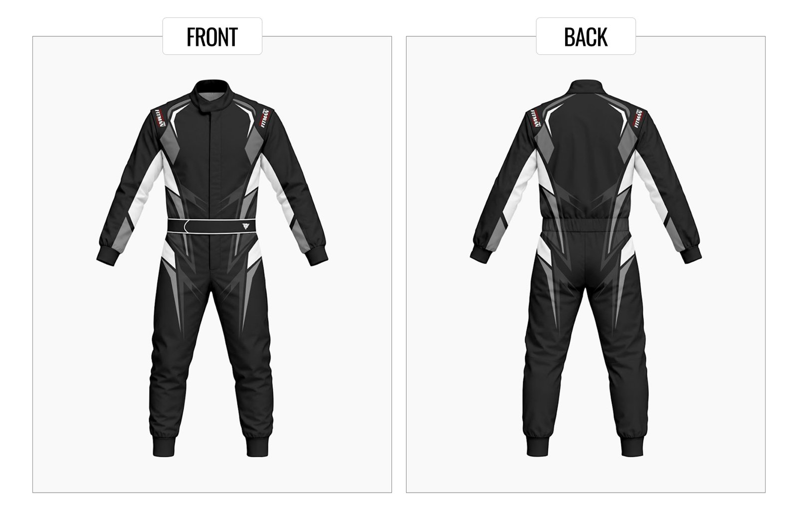 FT-01 kart suit template — front and back