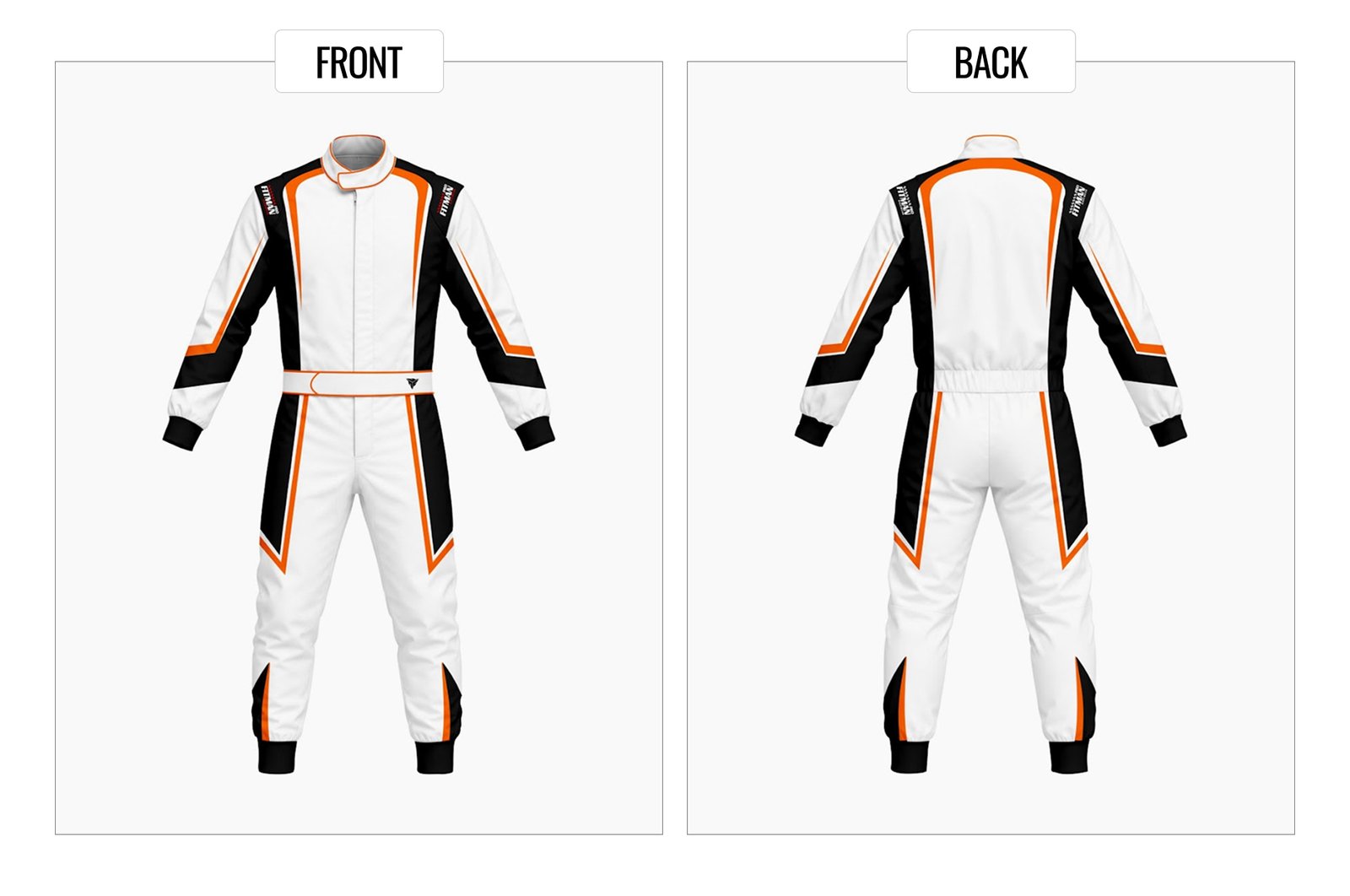 FT-02 kart suit template — front and back