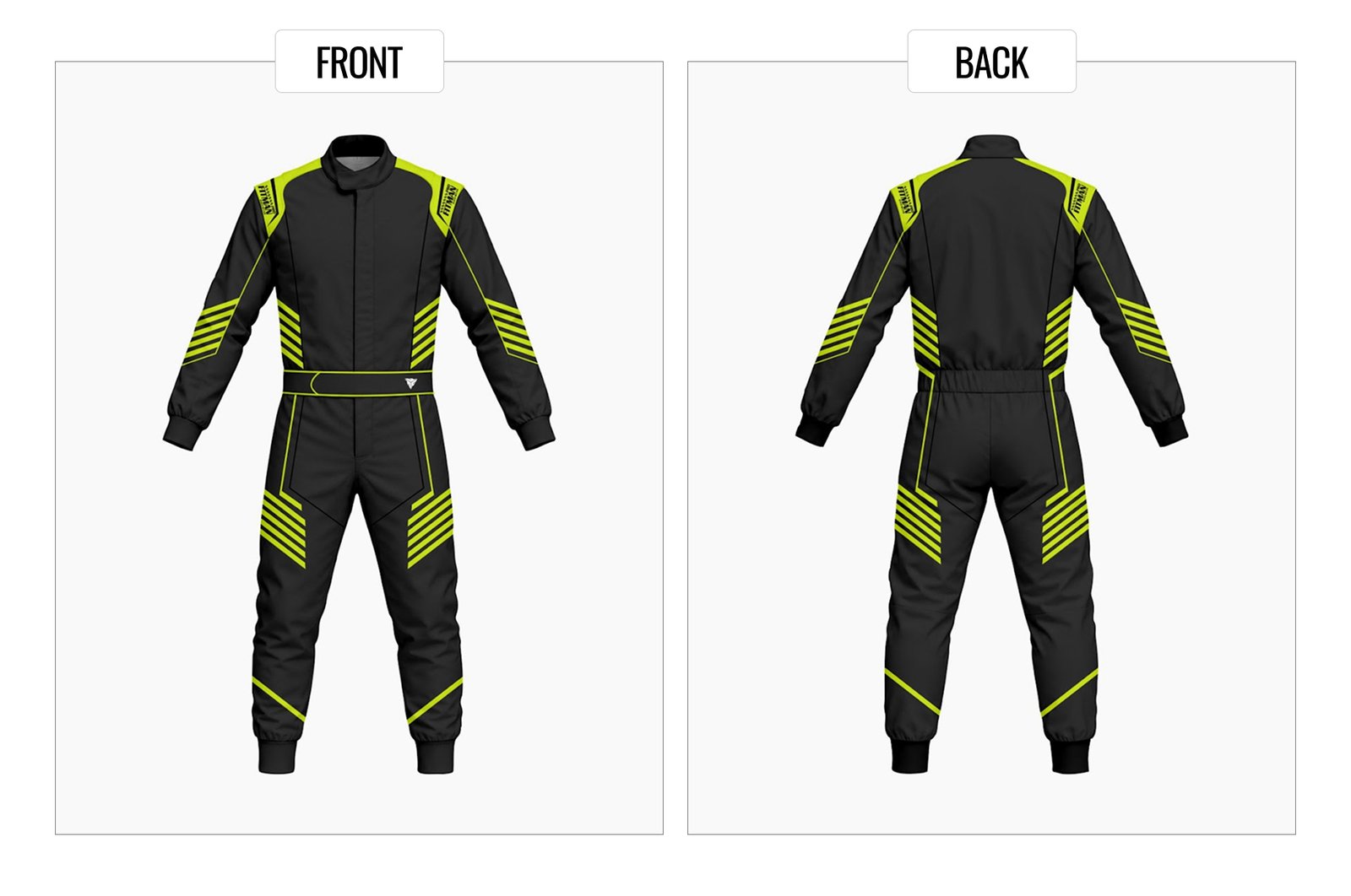 FT-03 kart suit template — front and back