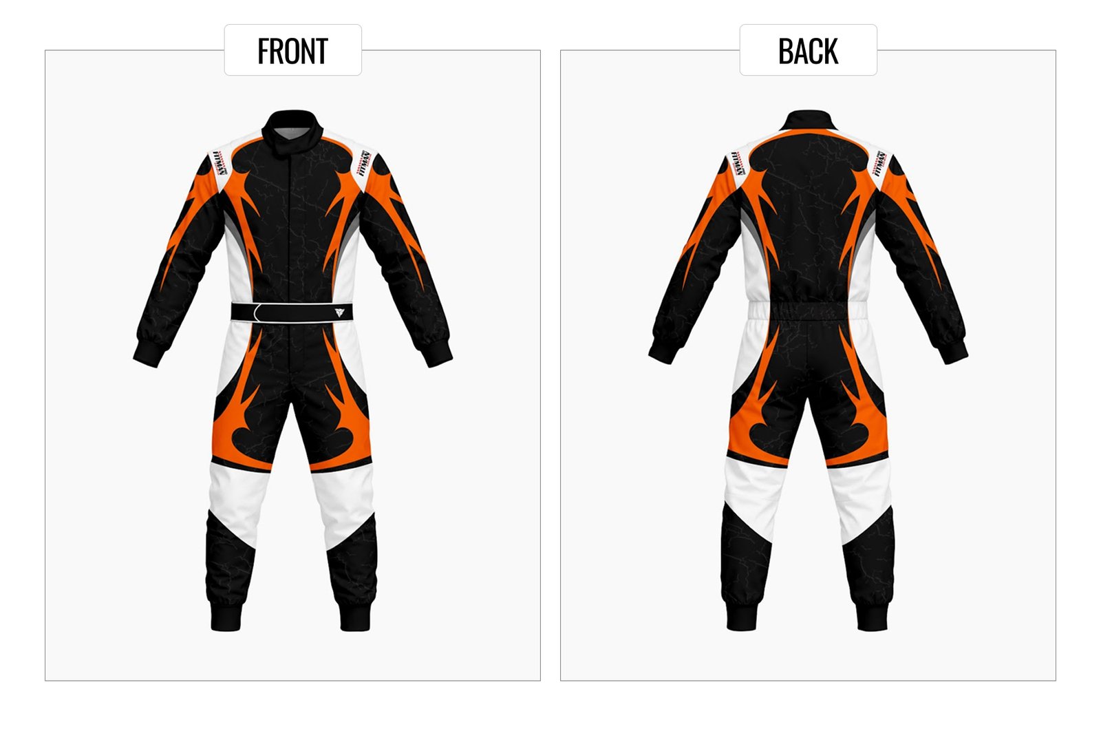 FT-08 kart suit template — front and back